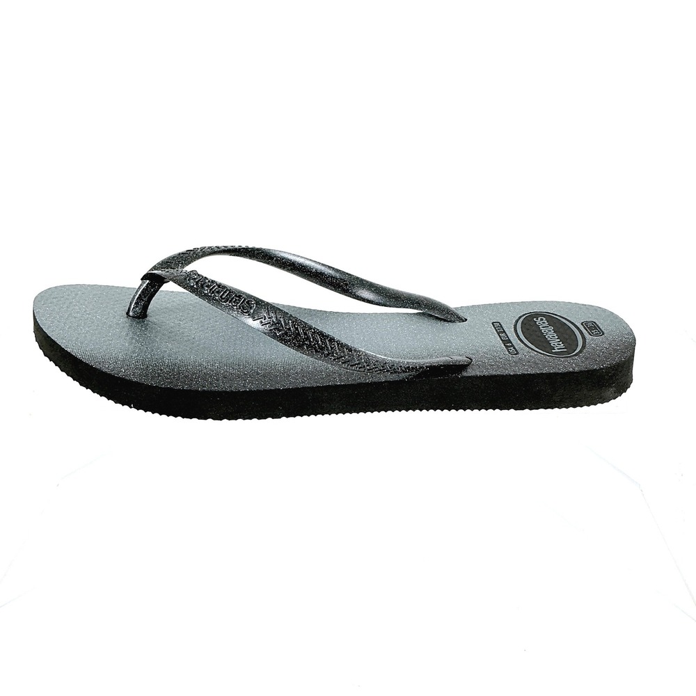Havaianas Womens Size 6 Slim Glitter Flip Flops Black Ombre Sparkle Sandals NEW